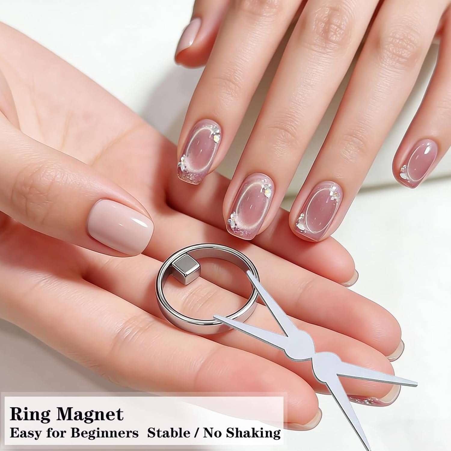 Ring Cat Eye Magnet Tool for Cat Eye Gel Polish, Create Perfect Halo & Black Hole Cat Eye Nails, Magnetic Nail Art Tool with Stabilizer for Beginners DIY Salon