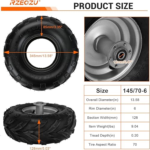 Miniatura 3 de 145/70-6 Tires, Mini Bike Wheels Rims and Tires Assembly Kit Compatible with Coleman CT100U CC100X Baja DB30 Motovox MBX10 MBX11 Monster Moto 80cc