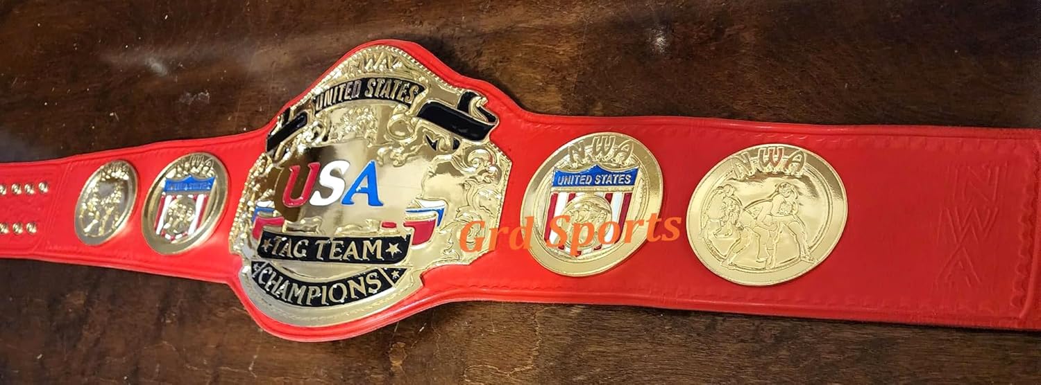 Grd Sports USA Tag Team Wrestling Championship Belt 4mm Zinc Plated Red Adult Size Cowhide Leather Strap