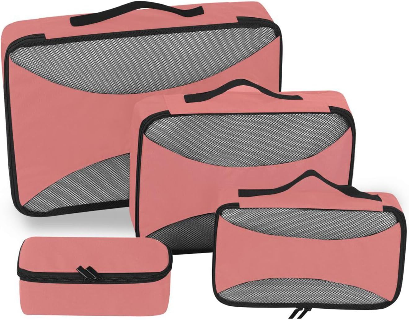 Light Coral Solid Color Pure Plain 4 Pcs set organizer bags for Mesh Travel Essentials lightweight travel packing cubes
