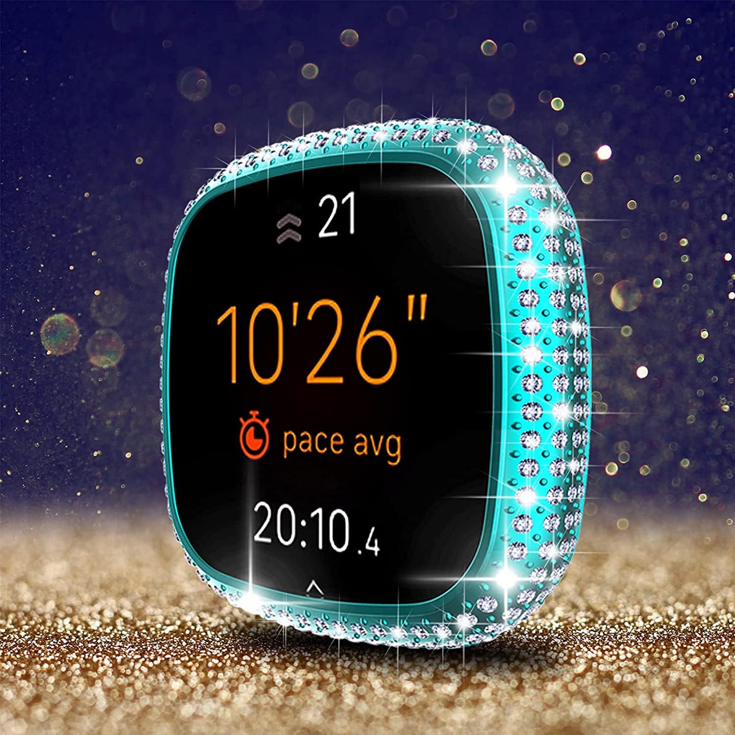 Compatible for Fitbit Versa 3 Full Diamond PC Plating Bumper Case Bling Crystal Diamonds Shiny Glitter Frame Hard Protective Cover for Fitbit Sense (Fitbit Versa 3/Fitbit Sense, Indigo)