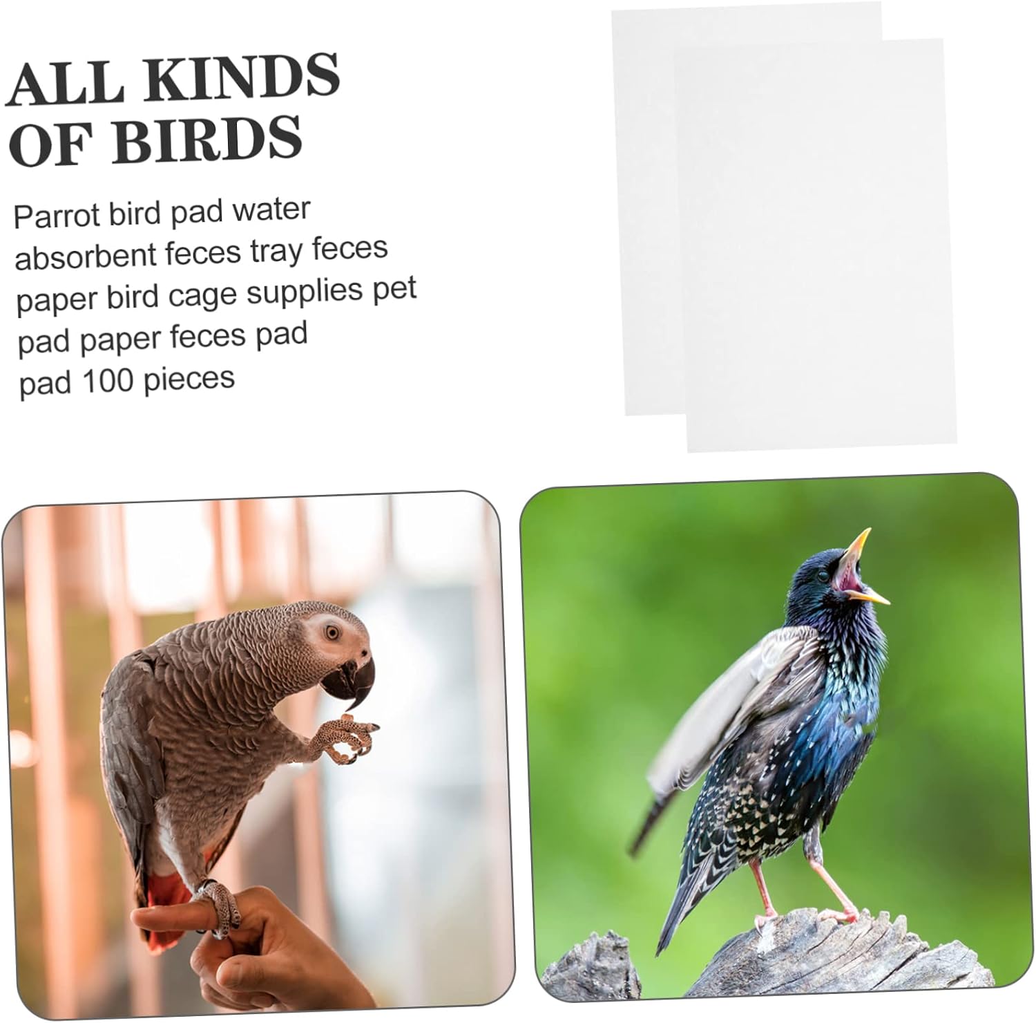 UPKOCH 100pcs Absorbent Bird Cage Liners Paper for Parrots Disposable Cushion Mats for Bird Cage Bottom Moisture-Resistant Pet Accessories