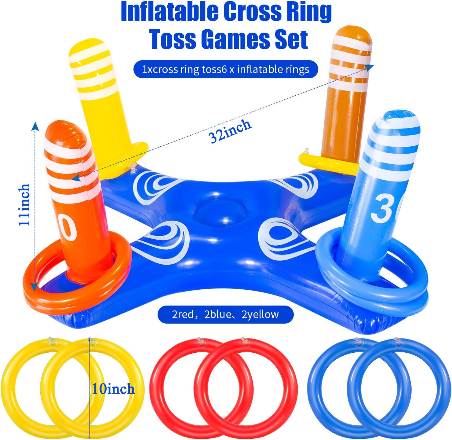 JOZON Inflatable Ring Toss Pool Game Toys with 6 Pcs Rings Floating Swimming Pool Ring Water Floating Throwing Ring Play for Multiplayer Summer Beach Pool Family Indoor Outdoor Game
