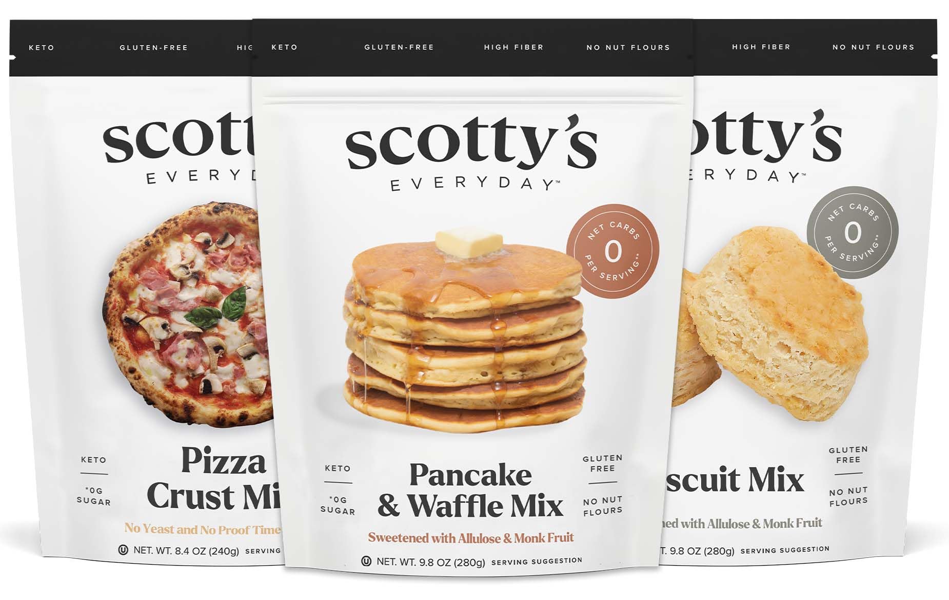 Scotty's Everyday - Variety Pack - Pizza Crust, Pancake & Waffle, Biscuit - 0g Net Carbs, 0g Added Sugar, Gluten-Free, High Fiber - No Nut Flours