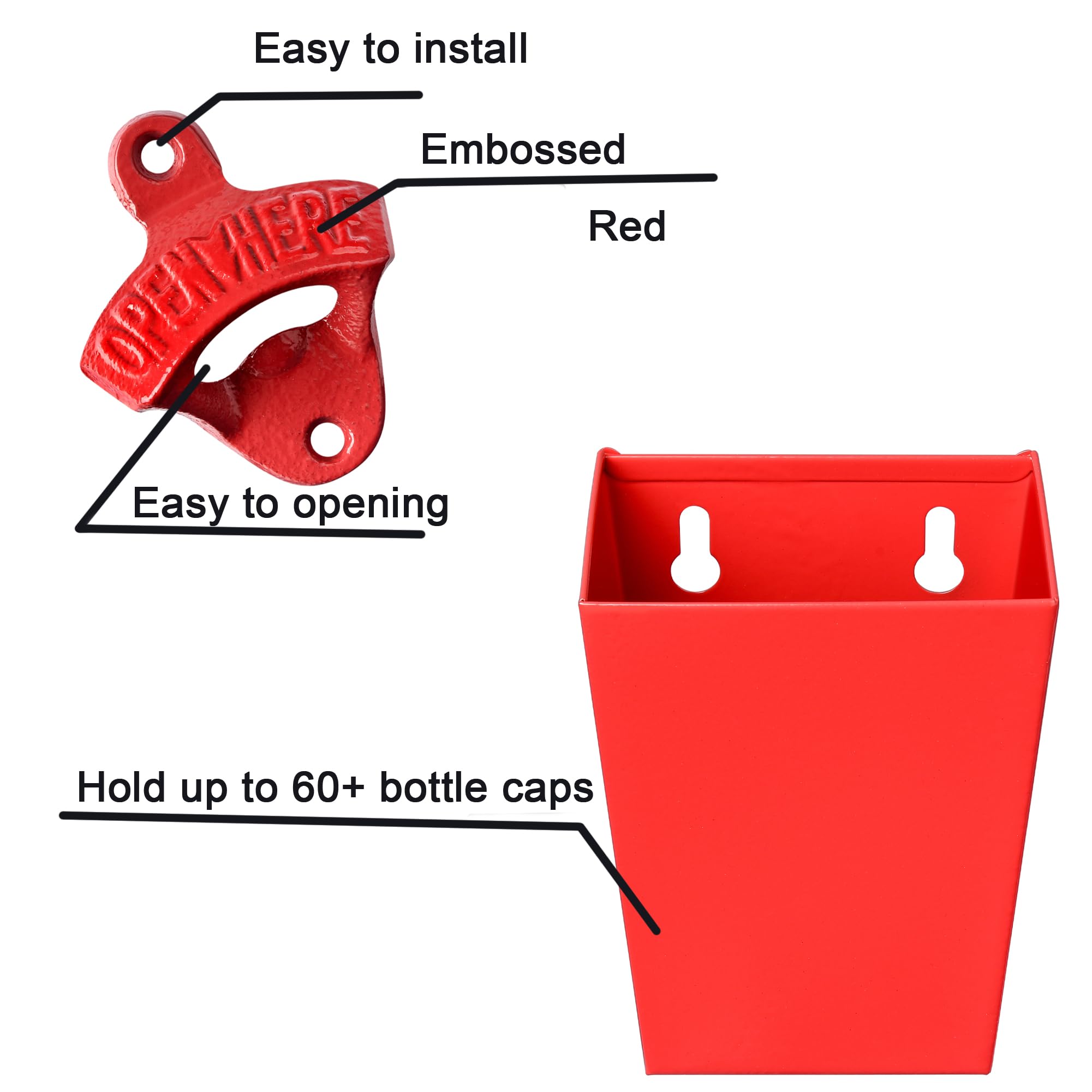 Amazon | Jumiok(ジュミオク) レッド 鋳鉄製 ビール栓抜き 壁取り付け