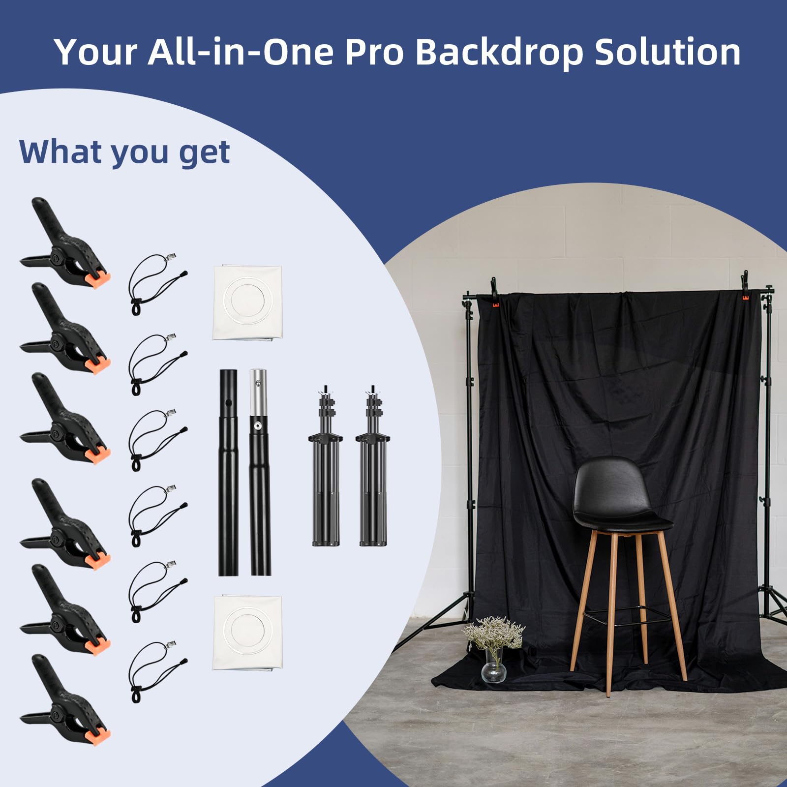 Support Toile de Fond Professionnel 2,6x3m - Kit Complet Studio Photo Portable avec 12 Pinces, 2 Sacs à Eau et Sac de Transport - Robustes Réglable pour Événements, Mariage, Live, Portrait