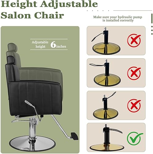 Miniatura 8 de Silla de salón negra para estilista, silla de peluquería hidráulica resistente con diseño de puntada vertical, giro de 360, altura ajustable, sillas