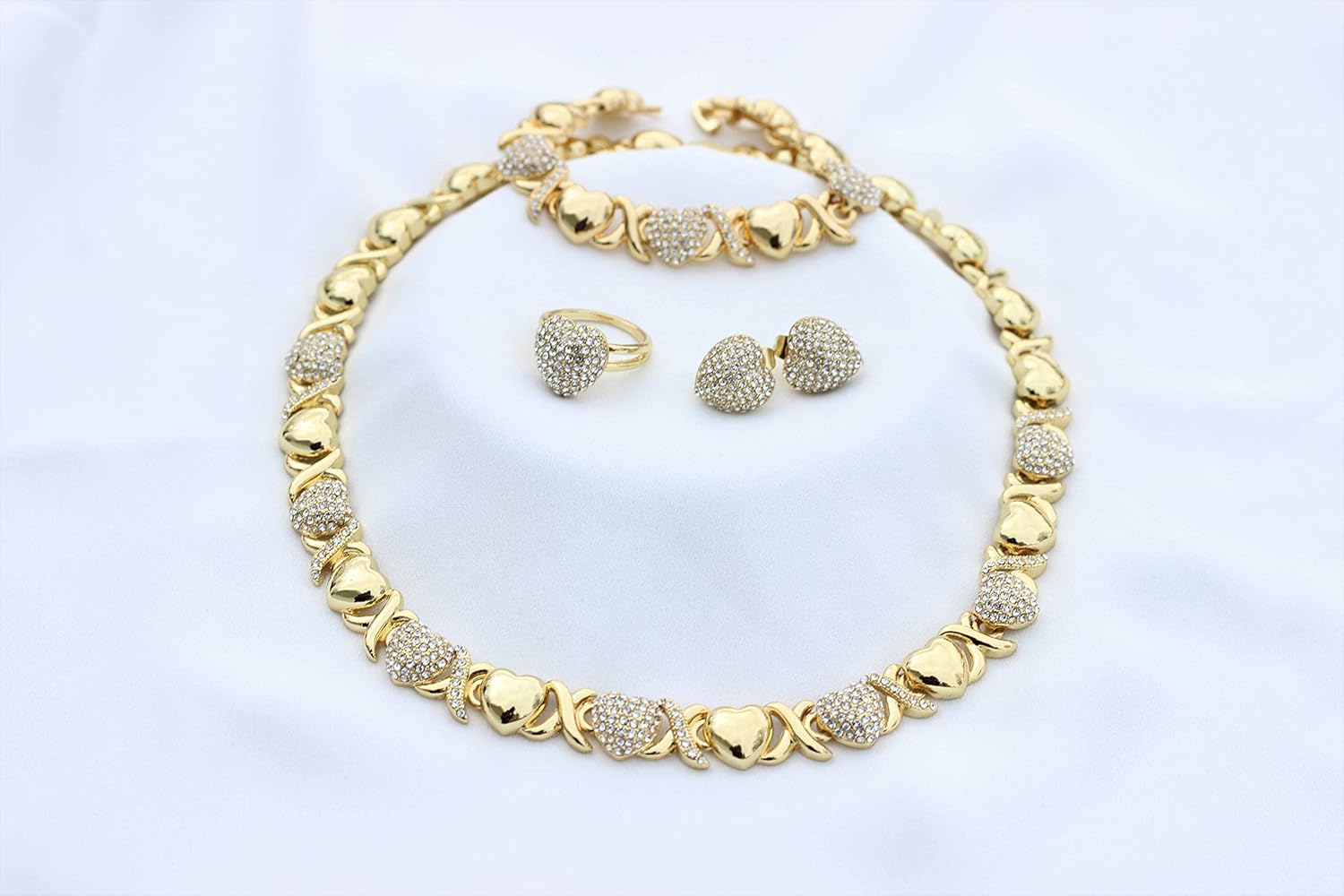Hugs And Kisses Necklace Set - Necklace Set - Gold Plated Necklace Set - Gold Plated Earrings Ring Bracelet Necklace - Image 4