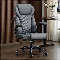 Vista 10 de Silla de Oficina Ejecutiva, Silla de Cuero PU, Silla de Escritorio Ergonómica para Computadora con Soporte Lumbar y Brazos Abatibles Ajustables