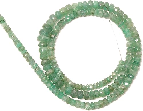 Miniatura 5 de Cuentas sueltas de Rondelle facetadas de esmeralda natural, 0.138-0.276 in, hilo de piedras preciosas esmeralda, 18 pulgadas para hacer joyas