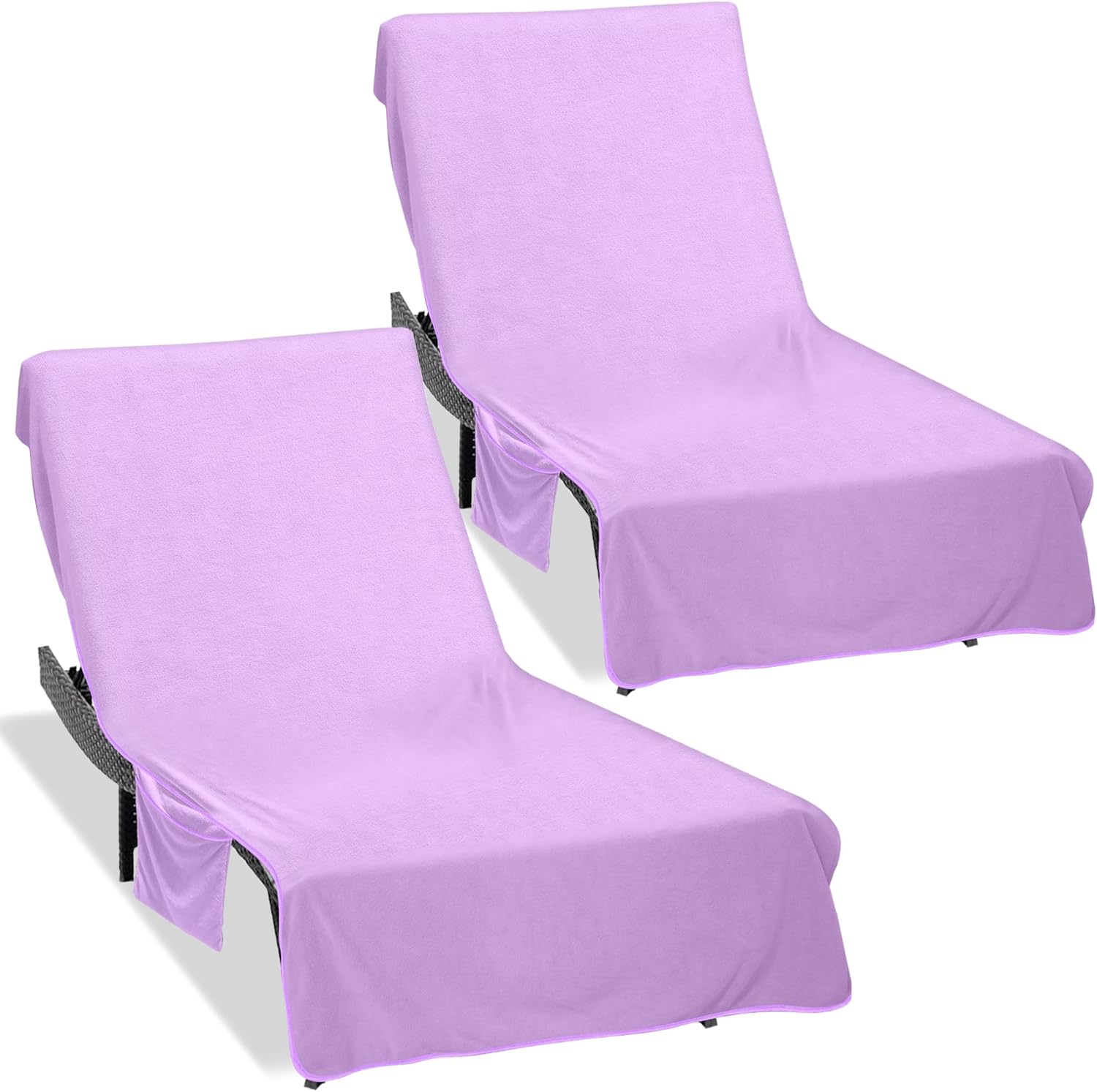 Super Soft & Thick Lounge Chair Towel Cover (Pack of 2),Beach Chair Cover with Pockets,Chaise Lounge Cover for Pool Beach Garden Courtyard and Trips,85 x 30 in Pool Chair Cover,Light Purple