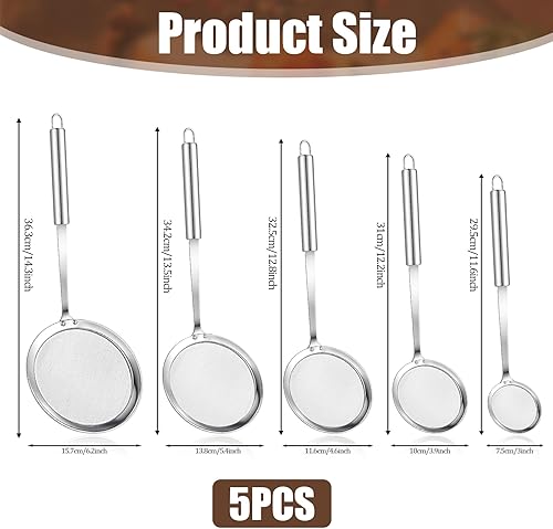 Miniatura 2 de Paquete de 5 cucharas de malla fina con ranuras, cuchara ranurada de acero inoxidable, colador de grasa de metal para separación de la espuma