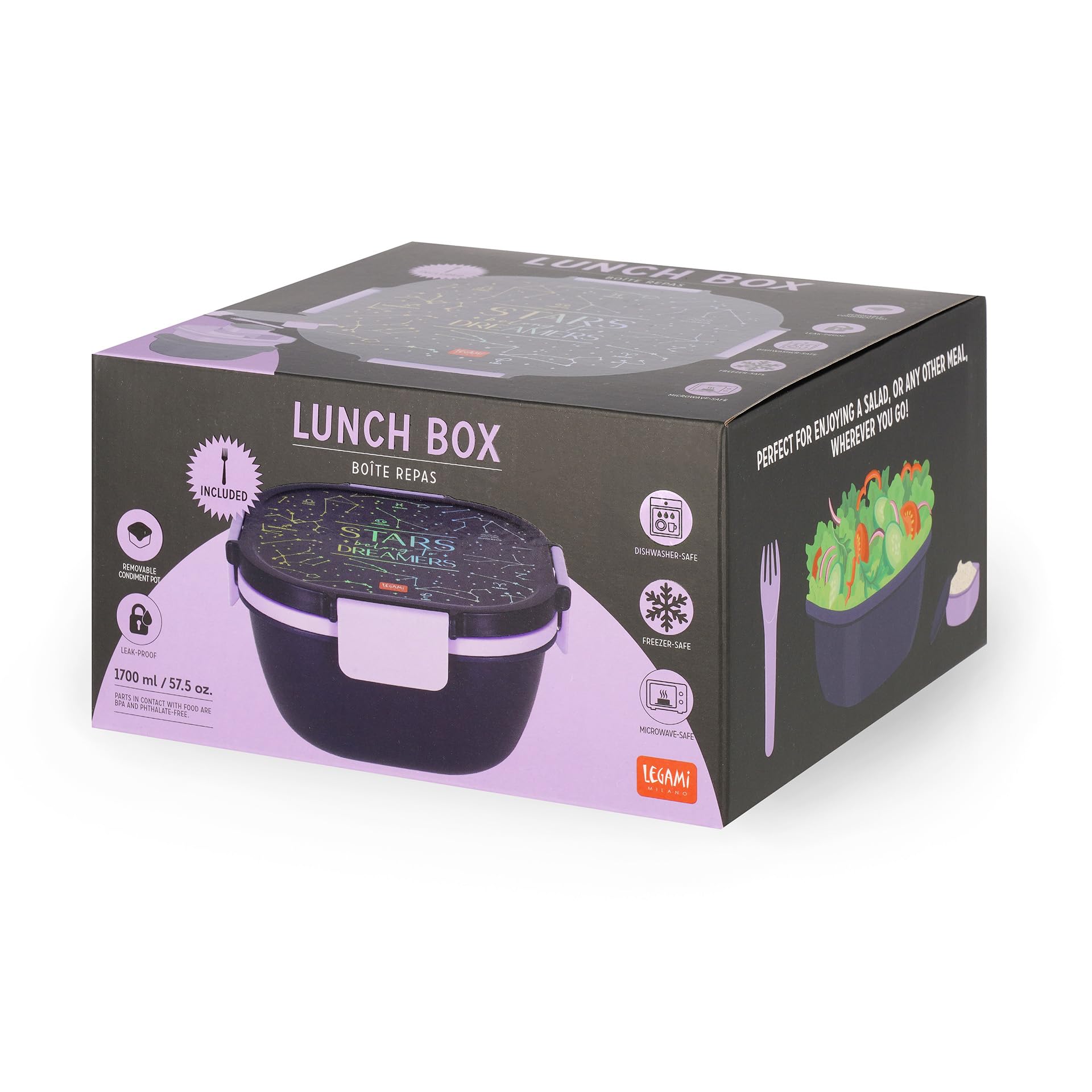 GEEKHOM Contenitore per il pranzo, 1700 ml, contenitore per insalata con contenitore per condimenti, forchetta, portatile, a prova di perdite, 1200 ml, per la scuola, il lavoro, il picnic, i viaggi