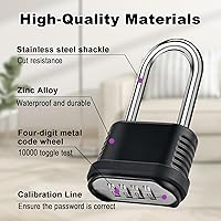 Vista 3 de Cerradura de combinación de 4 dígitos resistente a la intemperie, grillete de 4.134 in de largo, resistente a la intemperie, cerradura combinada