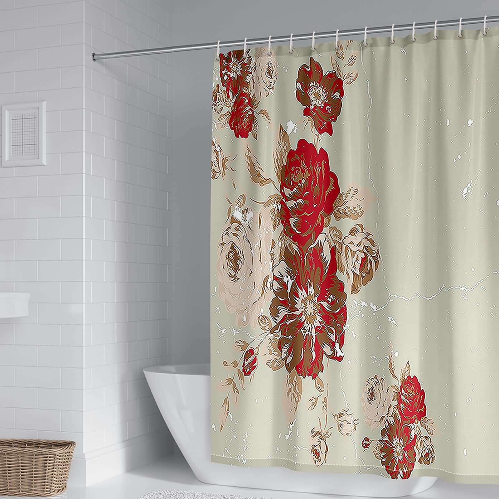 Rideau de douche fleurs rouge khaki pour transformer votre salle de bain en havre de paix