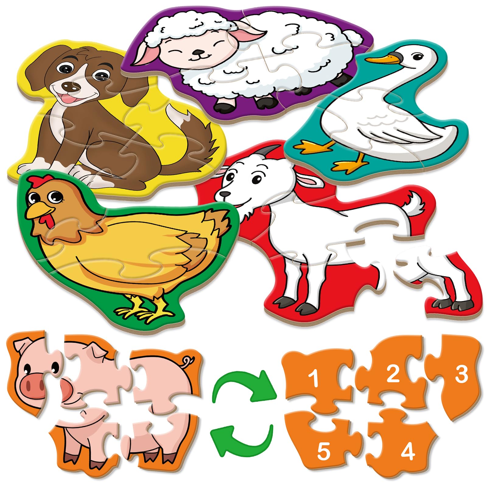 Broytain 9 Packs Farm Animal Puzzles for Kids Aged 3+,Shaped Puzzles for Beginners,3 Year Old Montessori Toys,Educational Activity for Toddlers,