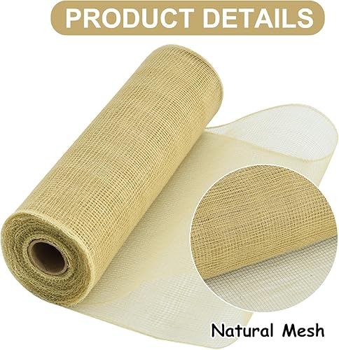 Vista 3 de TONIFUL 2 rollos de cinta de malla decorativa natural de arpillera de 10 pulgadas, perfectos para coronas, guirnaldas, árboles de Navidad