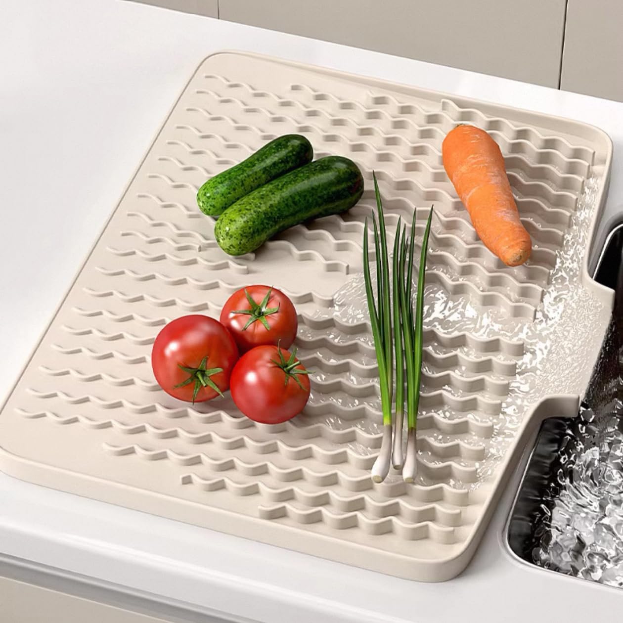 Silicone Dish Drying Mat 13"×15.7" Sloped Drainage White
