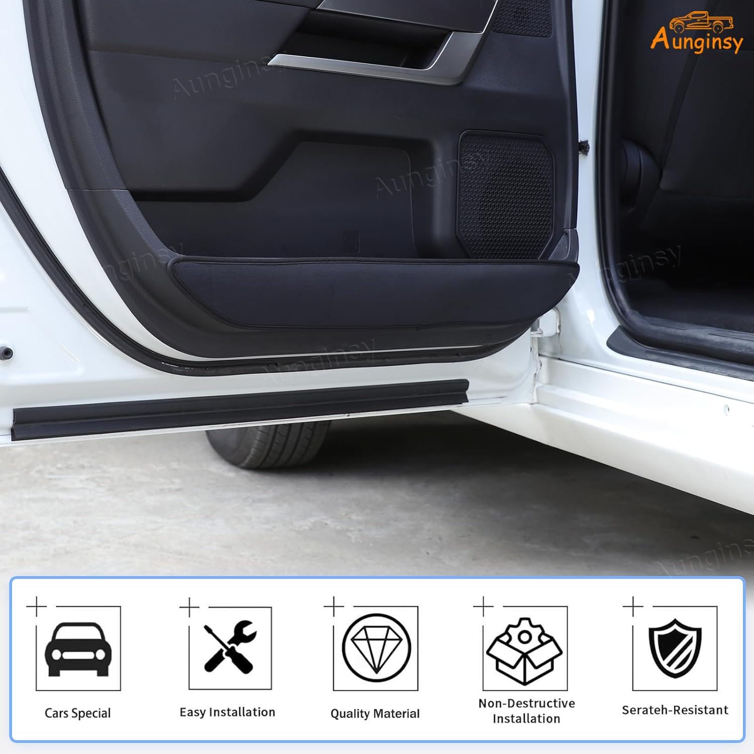 Aunginsy Car Door Anti Kick Pads Compatible with Toyota Tundra 2022-2026, 4PCS Inner Front Rear Doors Panel Kick Guards Protector Cover Velour Mat from Scratches,Footprints,Dirty Collision Accessories