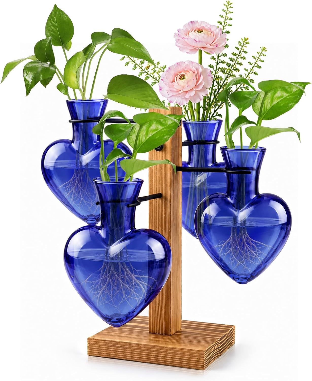 Plant Terrarium Propagation Station with 4 Heart Glass Vases - Deep Blue