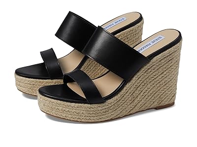 Steve Madden Sunrise Wedge Sandal (Black Leather) Women