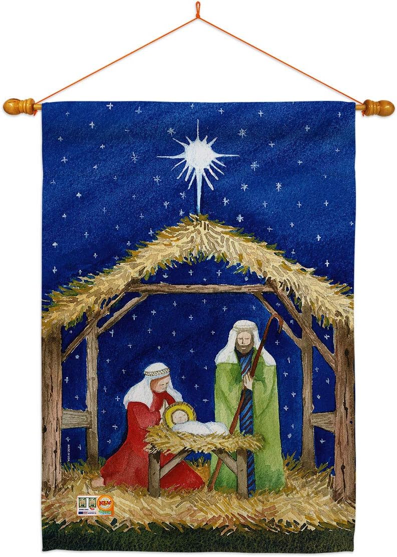 Nativity of Jesus House Flag Wintertime Three King Religious Holy Family Season Christian Small Decorative Gift Yard Banner Made In USA 28 X 40