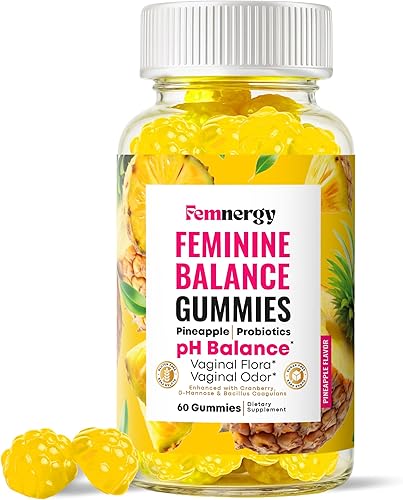 Feminine Balance - Gomitas probióticas para mujer, salud vaginal y equilibrio del pH, suplemento natural de gomitas con probióticos, piña y