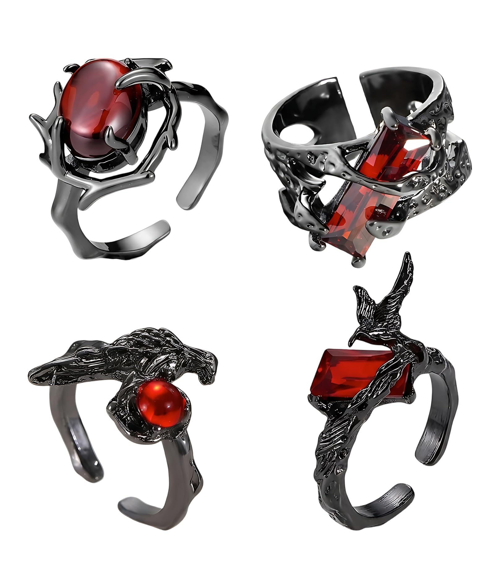 urvara 4 PCS Dark Aesthetic, Gothic Rings for Men, Stylish Gothic Jewelry Collection, Gothic Ring, Gothic Style Rings with Unique Design, Gothic Rings for Fashion Enthusiasts-picture-56