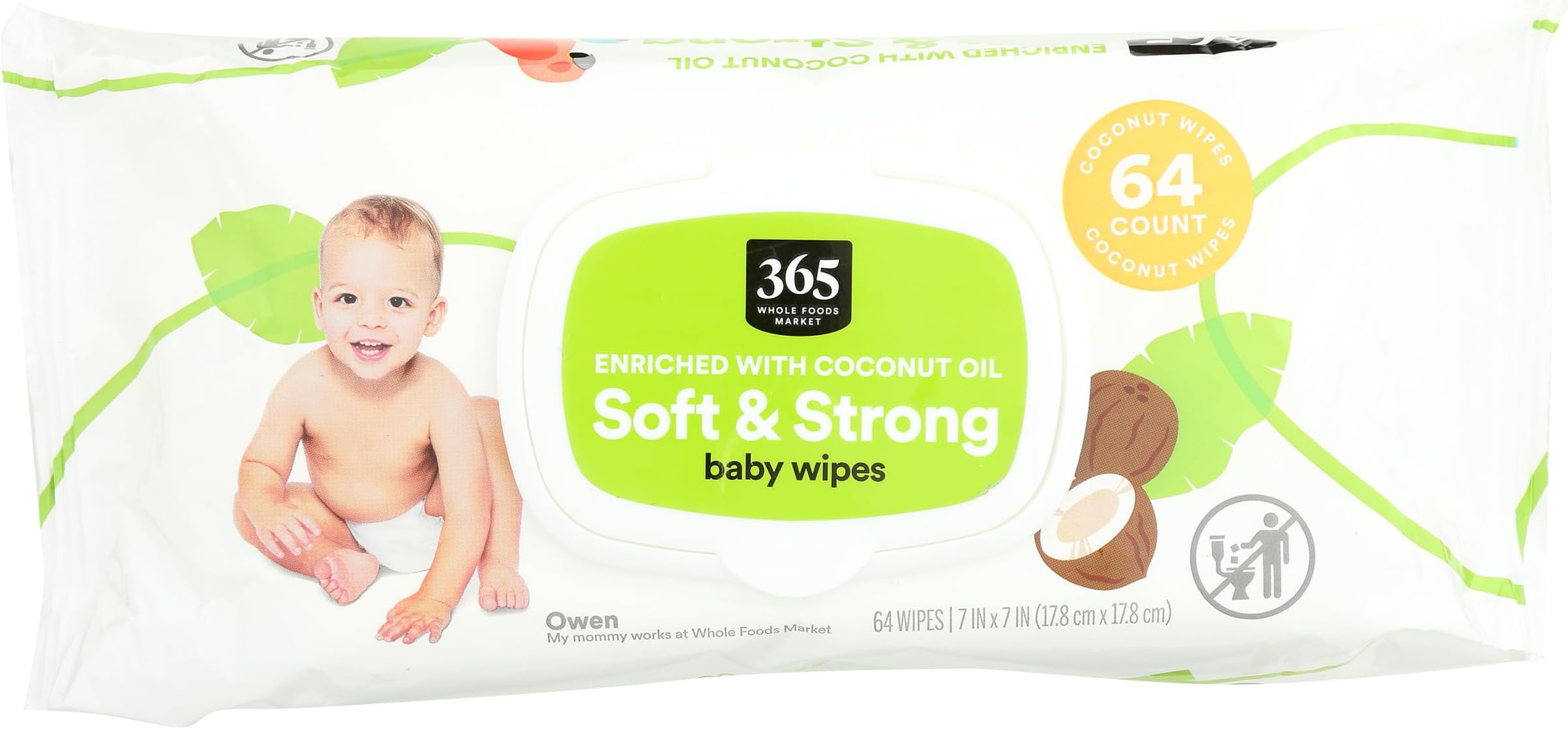 Soft & Strong Disposable Baby Wipes, Enriched with Coconut Oil, 64 Count