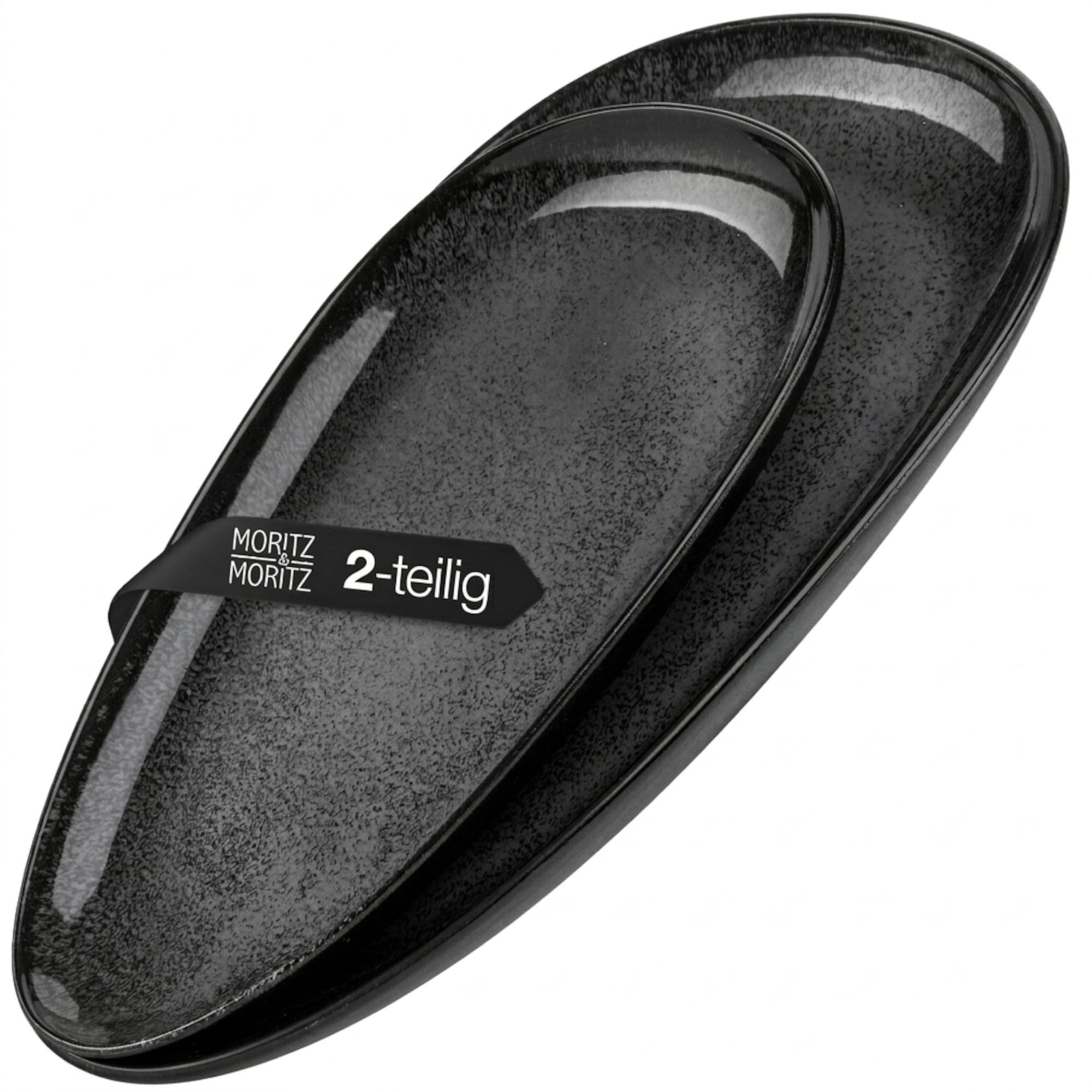 Moritz & Moritz VIDA Servierteller Set Anthrazit - 2x Große Teller aus hochwertigem Porzellan, Modern & Zeitlos, Mikrowellen- & Spülmaschinengeeignet - Perfekt für Salate, Grillfleisch, Snacks & mehr