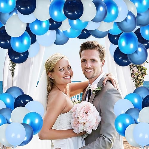 Miniatura 5 de Globos azules y plateados, 50 globos azules, globos metálicos de látex de confeti plateado y plateado de 12 pulgadas para decoraciones de fiestas,