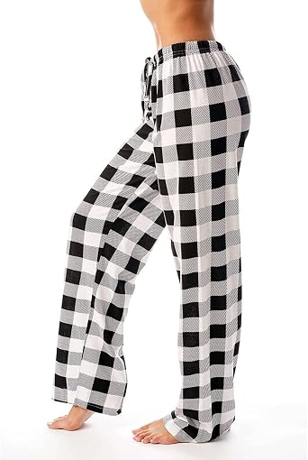 Pajama Pants for Women Plaid Pajamas Comfy Lounge Pants Plus Size Wide Leg Checkered Womens Fall Winter 2025 Plush Fuzzy Fluffy Flannel PJ Bottoms Cute Sleepwear Buffalo WearB-Black,XX-Large