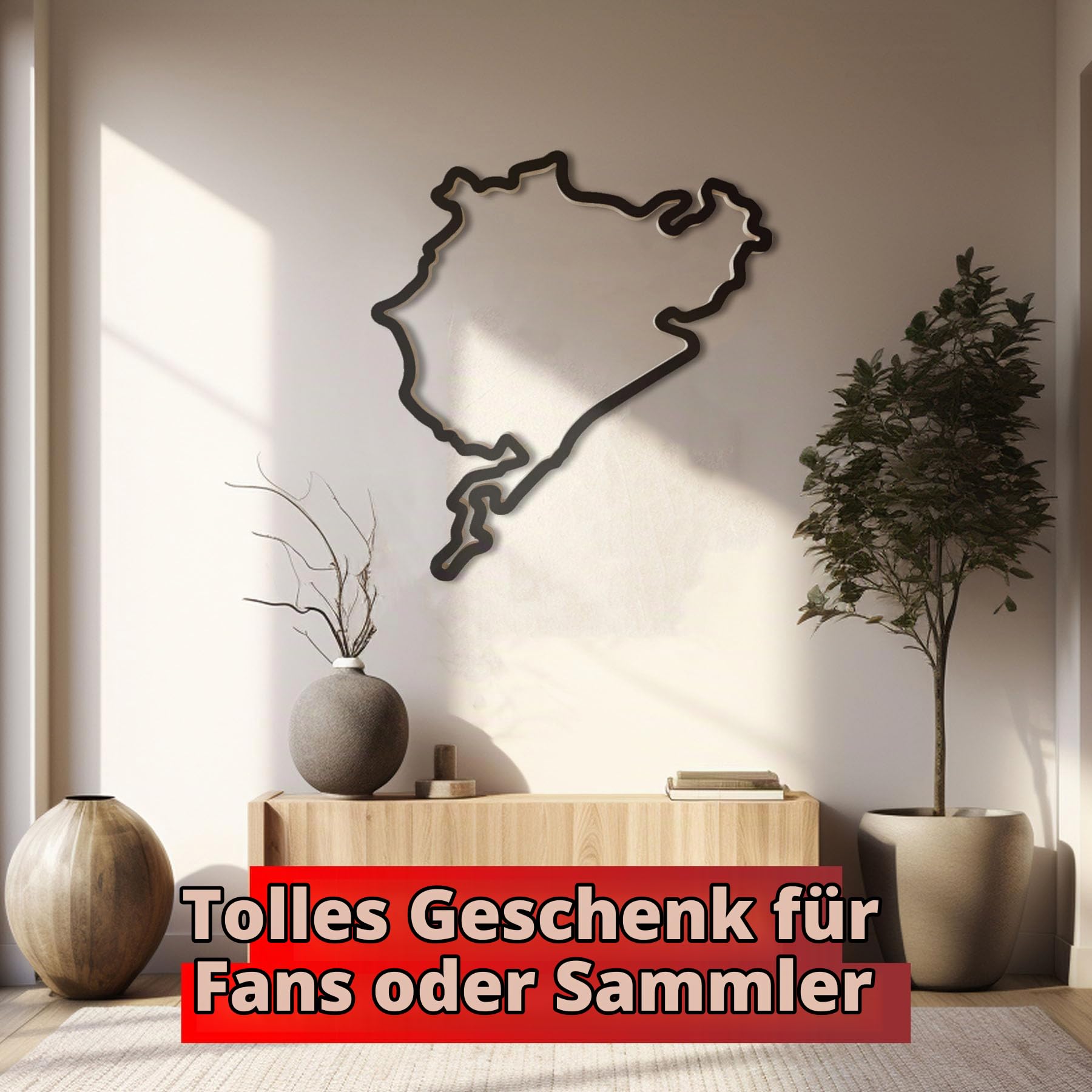 Nürburgring Holzskulptur Wanddeko – Komplette Rennstrecke aus einem Stück Holz | 92 cm | Handgefertigte Wanddekoration in Schwarz | Geschenk für Motorsport-Fans, Männerhöhle, Büro & Wohnzimmer