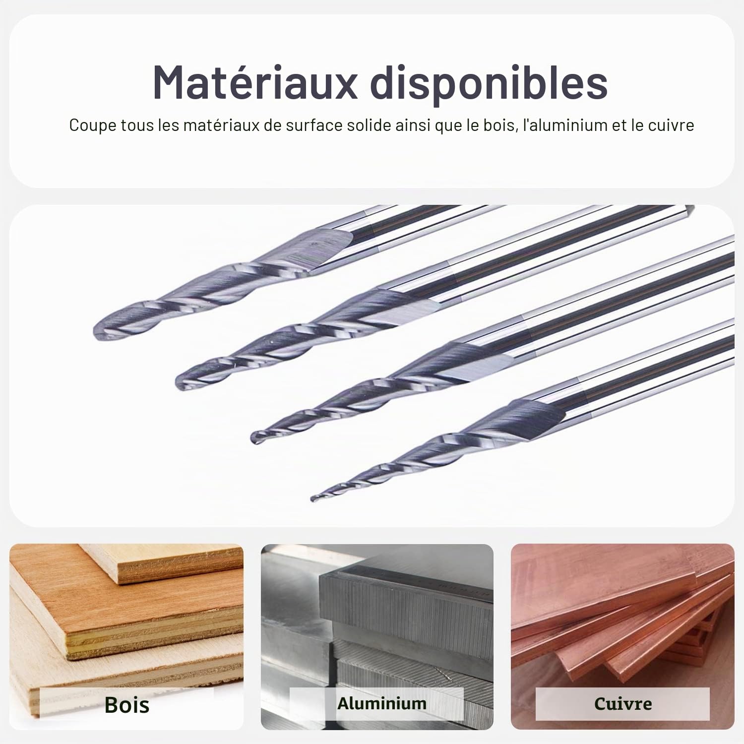SpeTool 4 Pièces Fraise Conique Fraise Defonceuse 3.175 mm(1/8'') Rayon de 0.25-1.0mm Fraise CNC en Carbure de Tungstène avec Revêtement TiAIN pour la Sculpture Gravure Travail du Bois