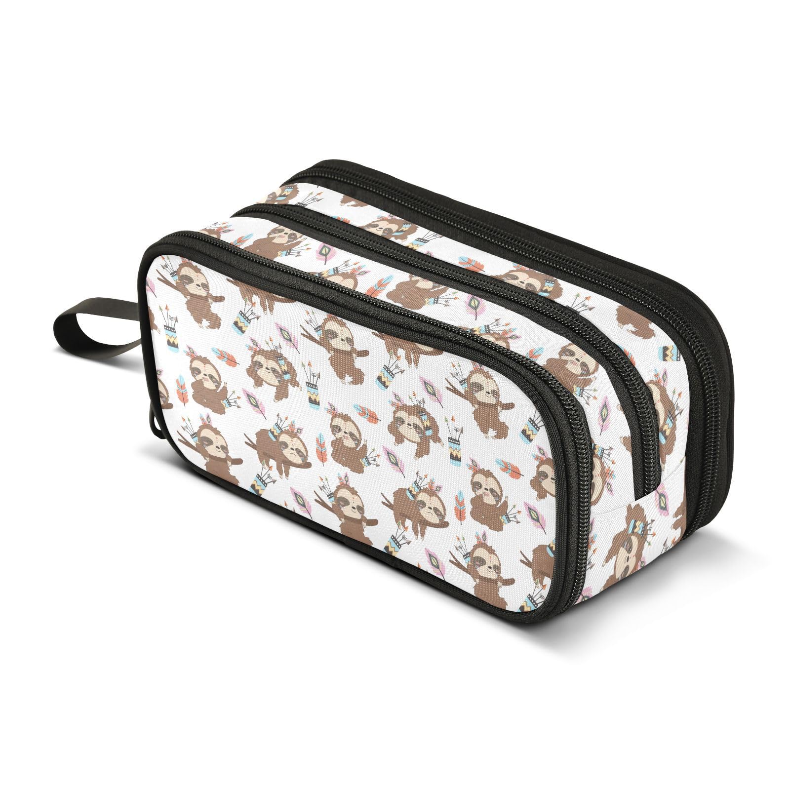 ZAZYXTJ Cute Sloth Pencil Case Large Capacity Pencil Pouch | 3 Compartment Storage Canvas Makeup Bag for School Office Teen Girl Boy Men Women