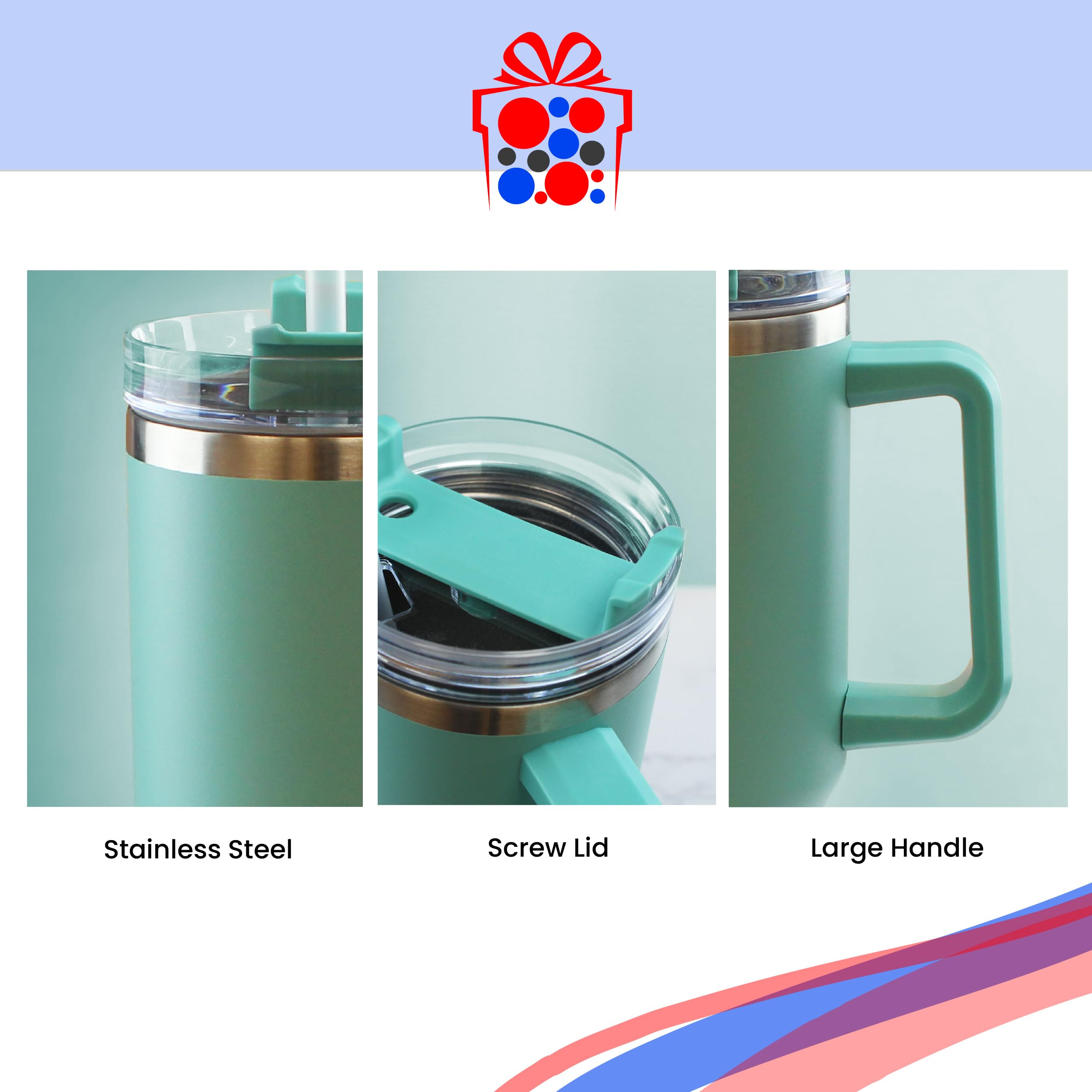Gobelet isotherme gravé personnalisable, 1135 ml, grande tasse à café de voyage bleu sarcelle, personnalisable avec n'importe quel nom et police de caractère, en acier inoxydable, paille et poignée