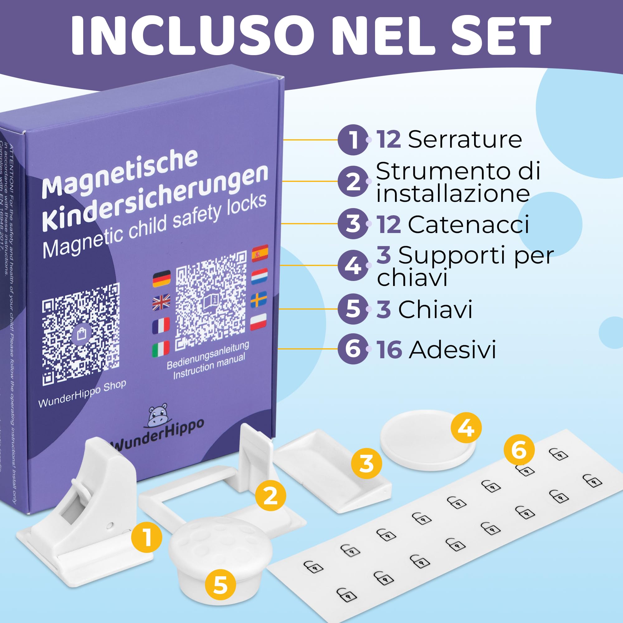Chiusura Magnetica per Cassetti & Ante 12 Serrature 3 Chiavi Blocco Sicurezza Magnetico per Bambini