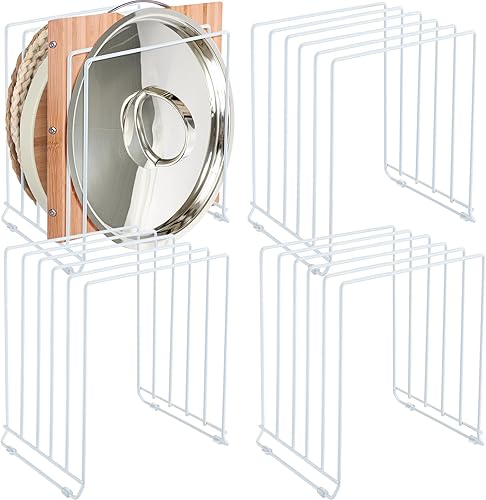 Zonon Organizador de tapa de 4 piezas, bandeja de almacenamiento, estante dividido para tapa de olla con 5 ranuras para gabinete de cocina,