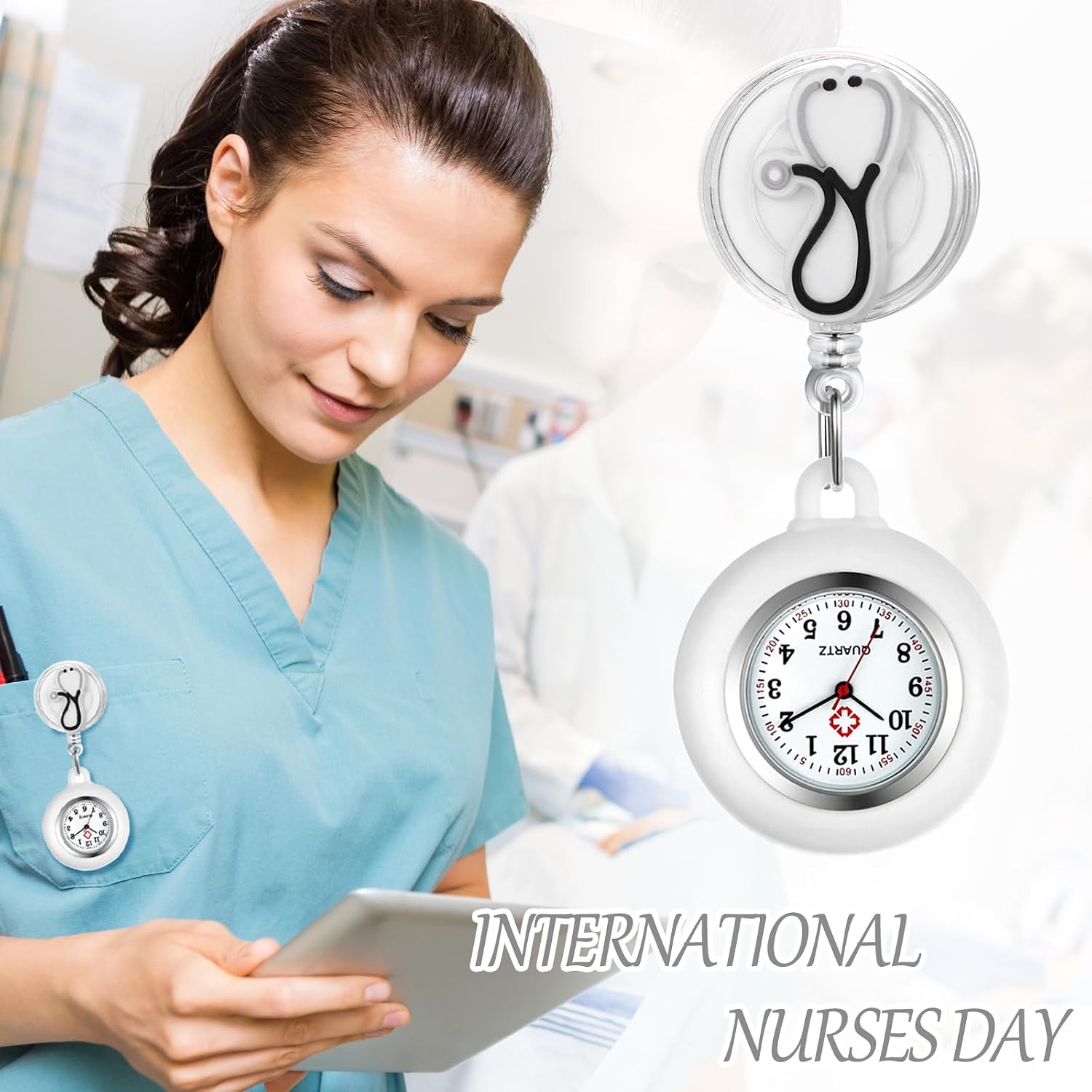 Lancardo Clip On Nurse Watch: Retractable Quartz Silicone Cover Cartoon Medical Symbol Pattern Badge Easy to Read for Women Men Doctor