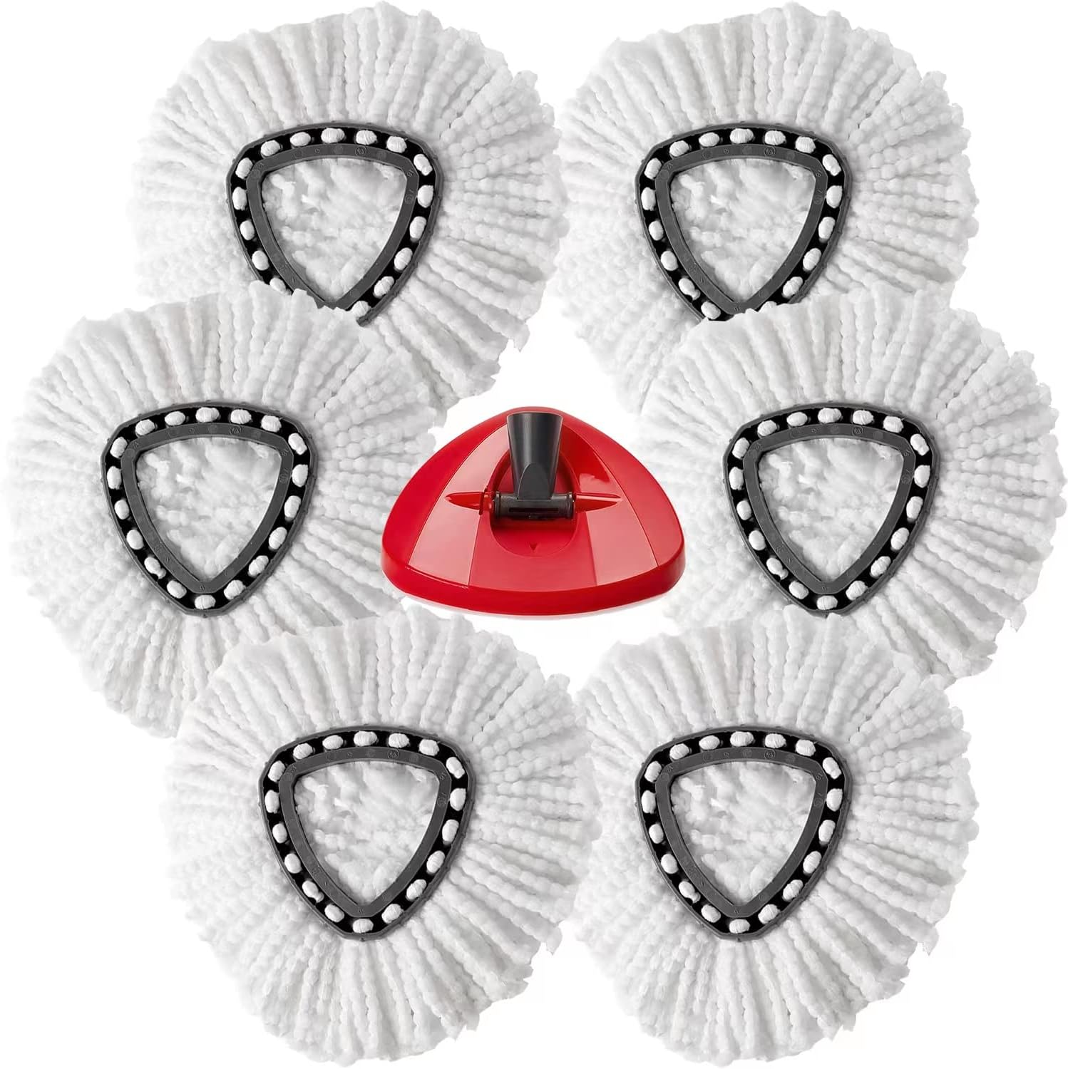 6 Pack Mop Replacement Heads with O-Ceda Easy Wrin Spin Mop Compatible, Microfiber Spin Mop Refills, Easy Cleaning Triangle Mop Head Replacement。 (6 Heads + 1 Base)