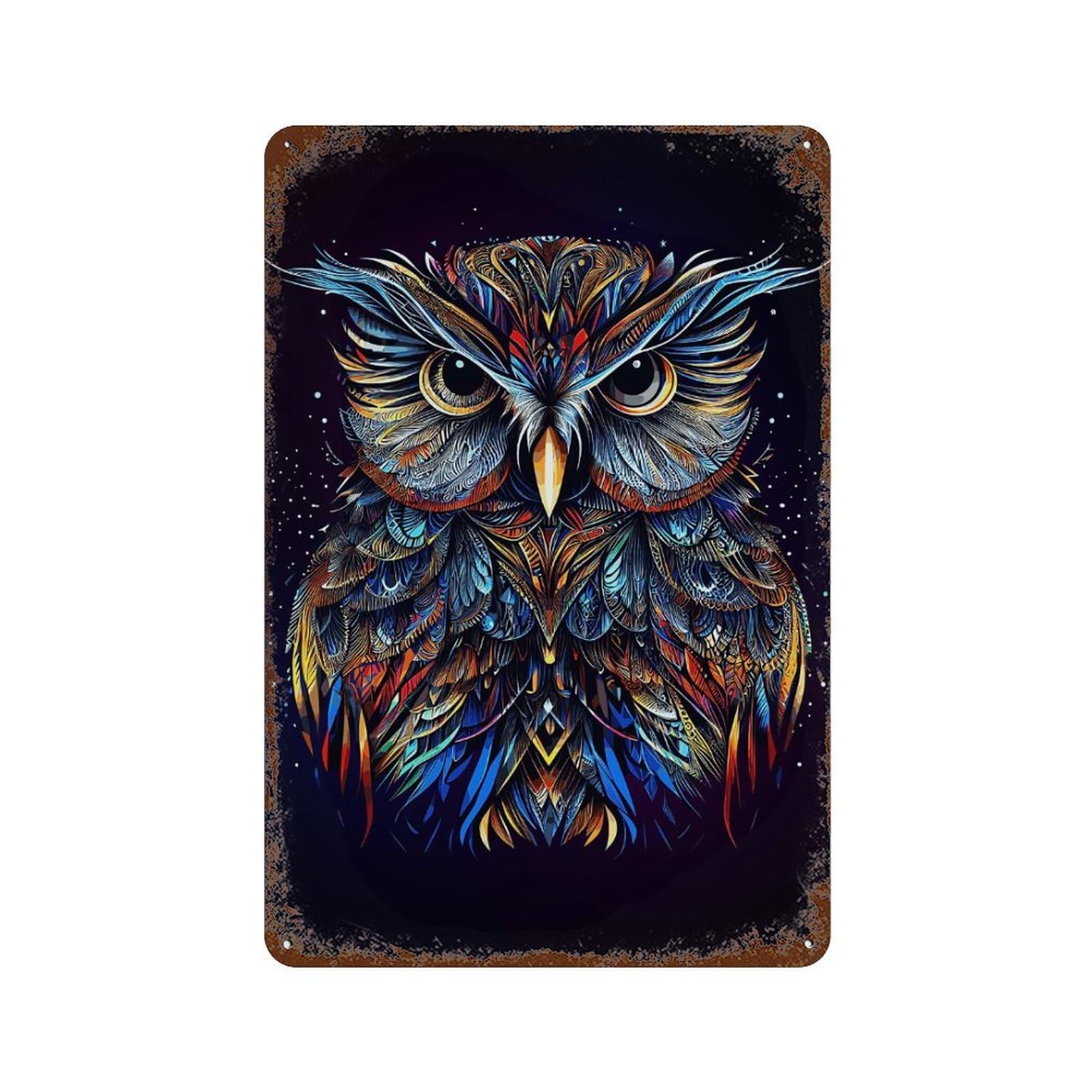 Abstract Owl Weathered Tin Sign 11.8"x7.9", Shabby Chic Decor for Garage, Pub Or Kitchen