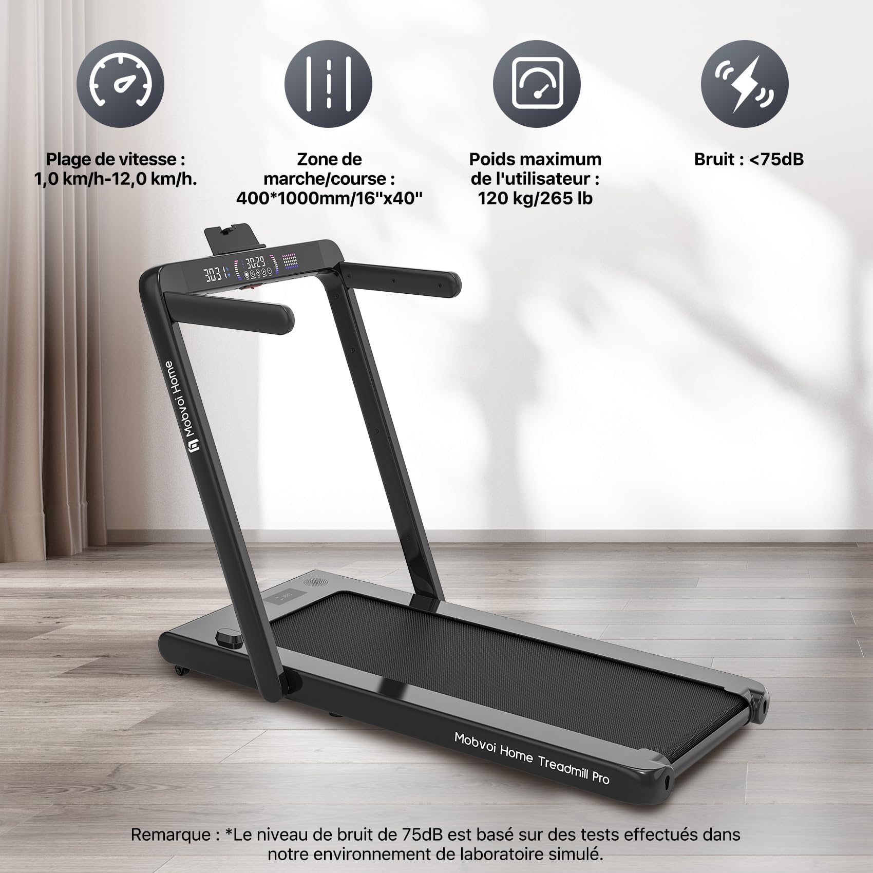 Mobvoi Tapis De Course Smart AI avec L'Application TicSports pour La Maison, Le Bureau, Téléphone, Ordinateur Portable, Grande Surface De Course, 12km/h, 120kg