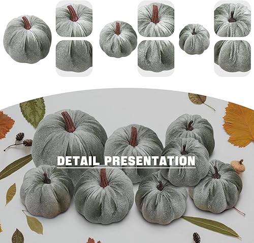 Vista 19 de Woration 18 piezas de decoración de calabaza de tamaño mixto artificial de terciopelo sintético de tela de espuma, decoración de calabazas