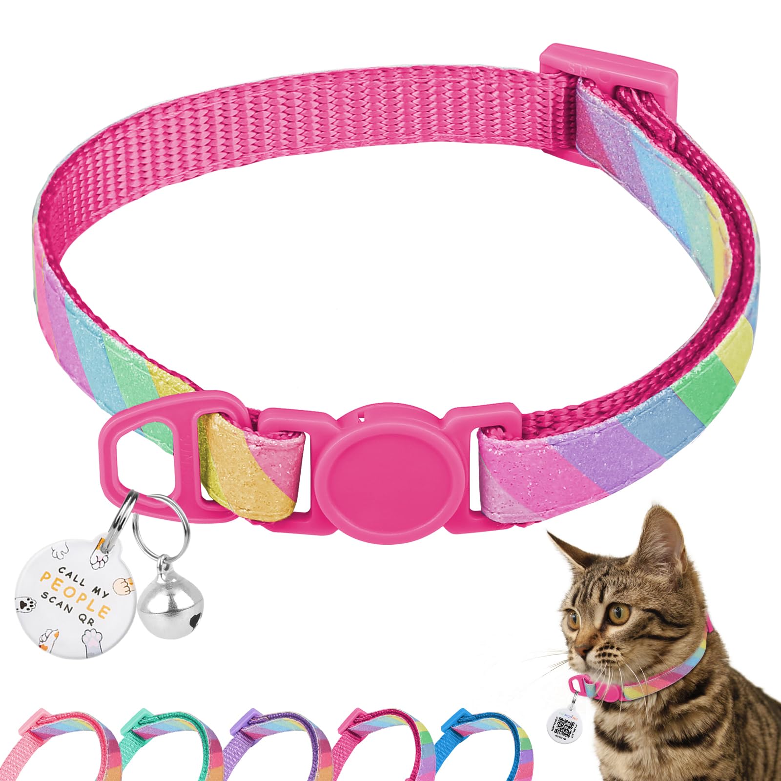 Cat Collar Breakaway with QR Code Name Tag, Glitter Kitten Collars with Bell, Cat Tags Personalized, Ultra-Durable, Comfortable, Quick Release, Fits