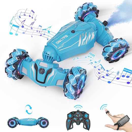 Dysaim Gesture Sensing Remote Control Cars for Kids 6-12, 4WD RC Car Toys for Boys, 2.4Ghz Double-Sided 360°Rotation Drift Car with Light Music Spray, Birthday for Boy 6 7 8 9 10 11 12