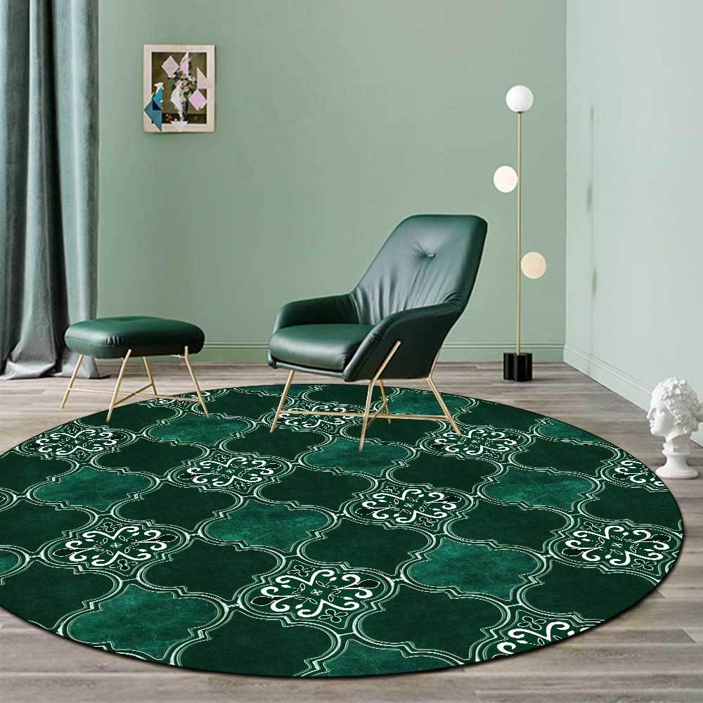 Tapis rond salon 140cm lavable et antidérapant vert émeraude