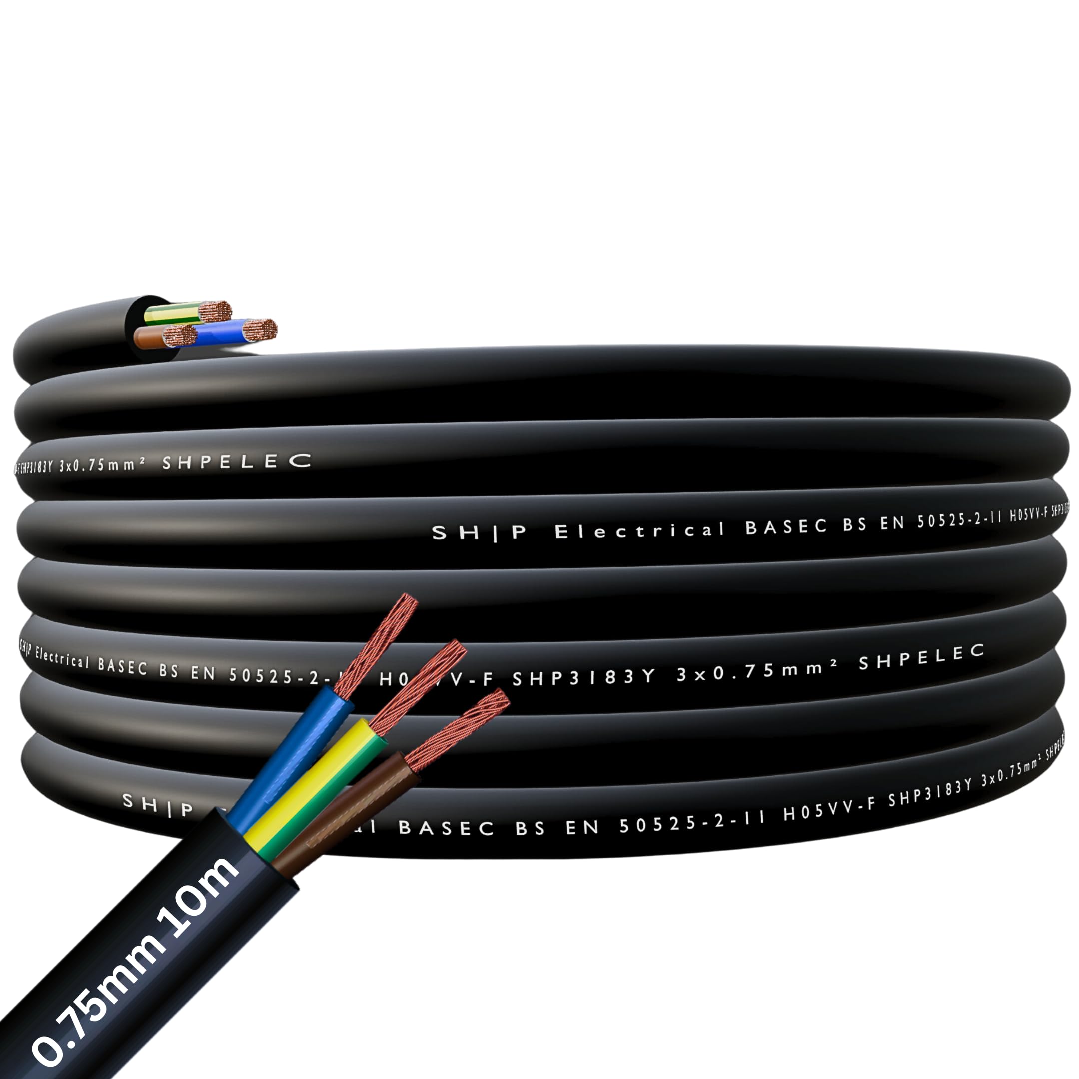 Sponsored Ad – SHPELEC® Flexible Black Cable 3183Y | BASEC Approved PVC | 0.75mm, 1.0mm, 1.5mm, 2.5mm | LED Lighting Cable | 5m, 10m, 15m, 20m, 50m Lengths (0.75mm 3 Core - 10 Metres)
