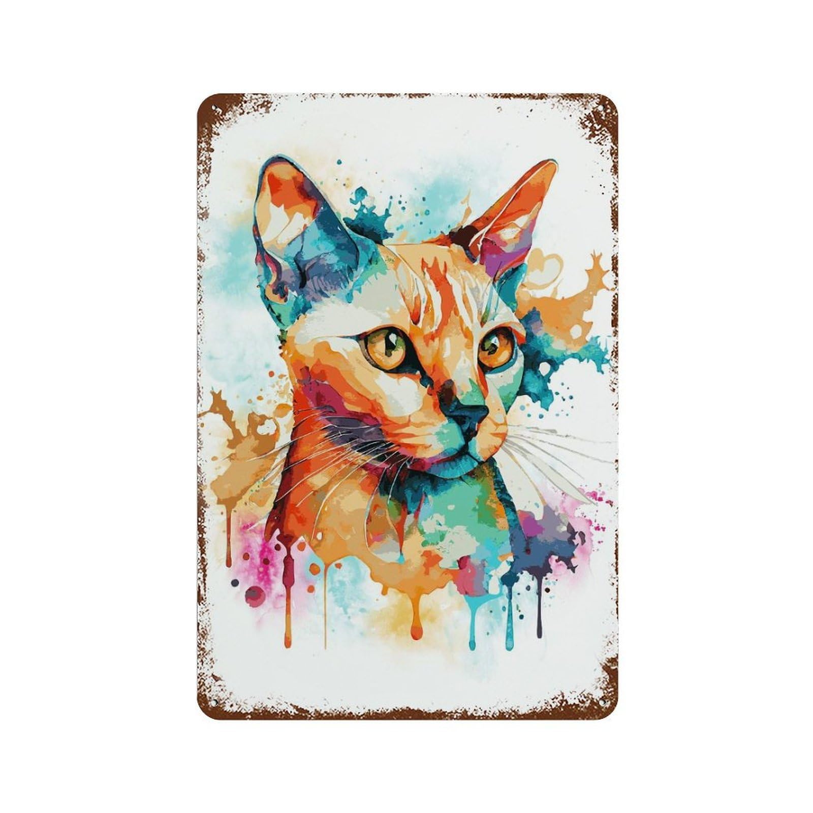 Garage Style Abstract Siamese Cat Art Distressed Metal Wall Sign 11.8"x7.9", Vintage Wall Decor for Bar And Workshop