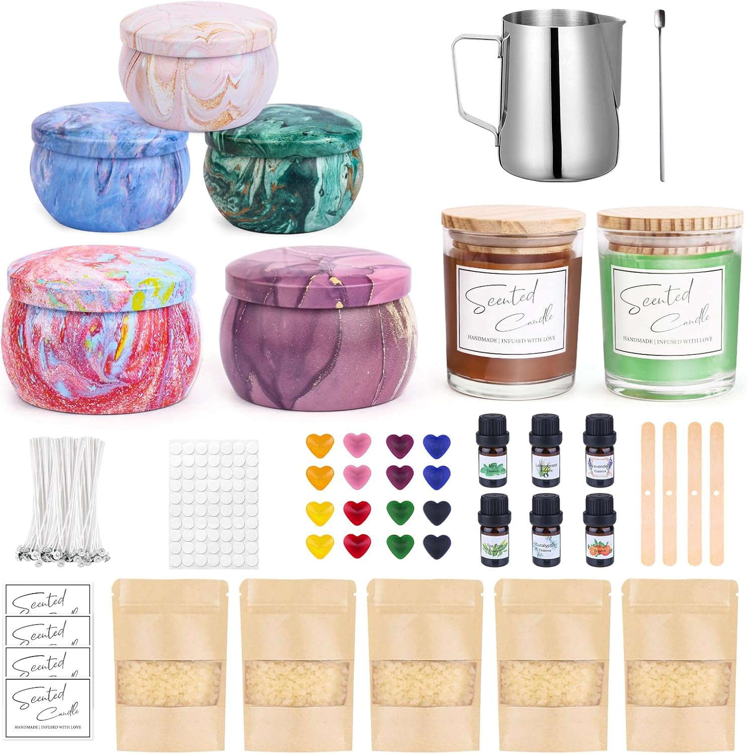 Candle Making Kit for Adults,Candle Making Supplies with Beewax, Fragrance Oil, Beeswax Dye Blocks, Melting Pot etc DIY Candle Craft Tools for Women Friend Family