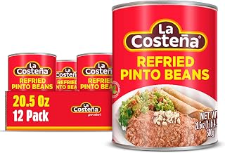 La Costeña Refried Pinto Beans 12-Pack | Ready-to-Eat Canned Beans for Tacos, Burritos, Mexican Rice - Authentic Flavor 20.5oz Cans